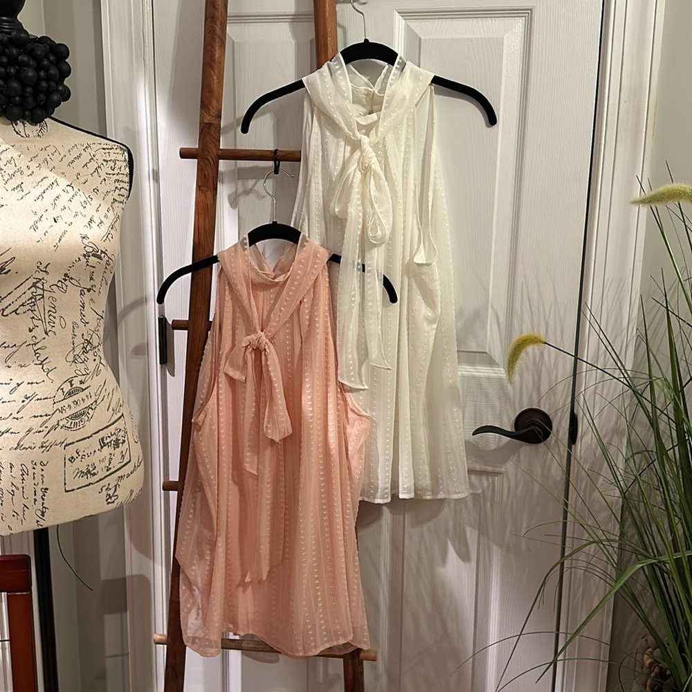 Calvin Klein Women’s Sleeveless Blouses in Pink and Cream, Size 16 NWT